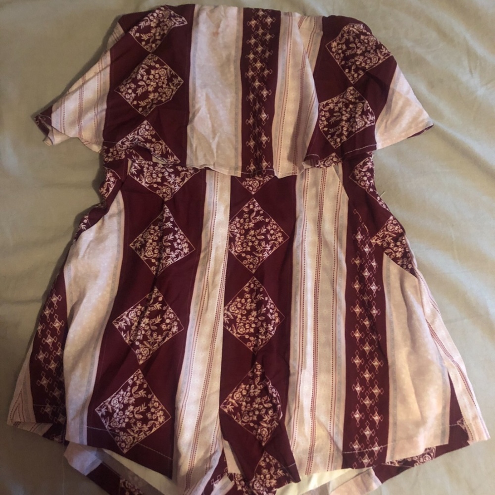 Strapless pink and maroon romper
